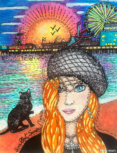 Dessin intitulée "Santa Monica" par Karine Garelli (Reds Robin), Œuvre d'art originale, Marqueur