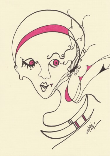 图画 标题为“femme au foulard” 由Jaji, 原创艺术品, 标记