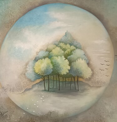 Painting titled "LE JARDIN" by Monica Cattaneo, Original Artwork, Acrylic Mounted on Wood Stretcher frame
