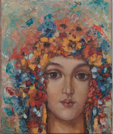 "The light of her eyes", Original Art, Oil on canvas 绘画 标题为“"The light of her e…” 由Olga Kovalchuk, 原创艺术品, 油 安装在木质担架架上