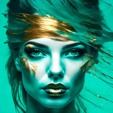 数字艺术 标题为“Splashn'Gold & Turq…” 由Ninn, 原创艺术品, AI生成的图像