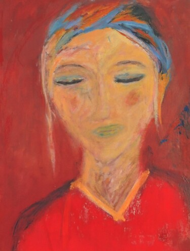 绘画 标题为“WOMAN IN RED” 由Eleni Pappa Tsantilis, 原创艺术品, 油 安装在木质担架架上