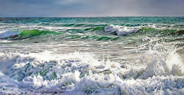 Painting titled "BREAKING WAVES" by Mike Smith, Original Artwork, Oil Mounted on Wood Panel