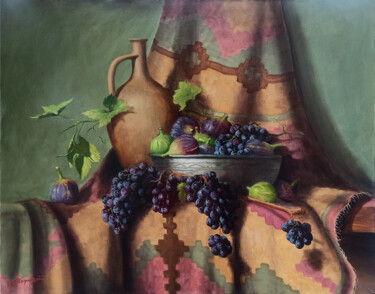 STILL LIFE WITH GRAPES AND FIGS Pittura intitolato "STILL LIFE WITH GRA…" da Arayik Muradyan, Opera d'arte originale, Olio Montato su Telaio per barella in…