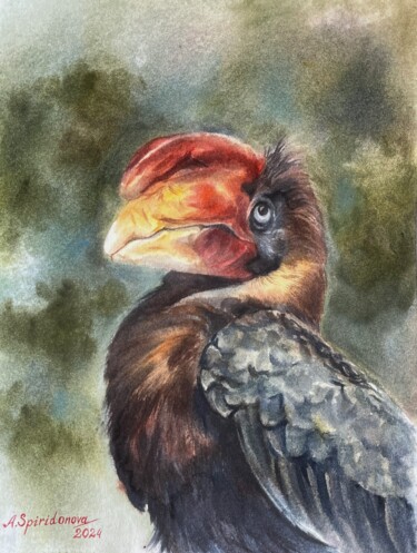 绘画 标题为“Rufous hornbill” 由Anna Spiridonova, 原创艺术品, 水彩