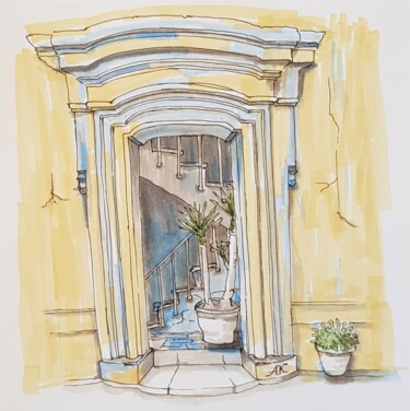 Door in Naples in pastel colors. A small sketch with markers Drawing titled "Door in Naples in p…" by Ekaterina Andreeva, Original Artwork, Marker
