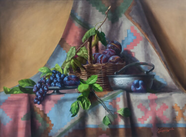 Peinture intitulée "STILL LIFE WITH PLU…" par Arayik Muradyan, Œuvre d'art originale, Huile Monté sur Châssis en bois