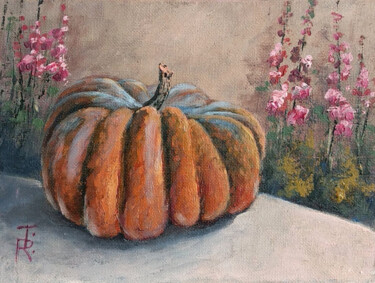 Schilderij getiteld "Honey pumpkin still…" door Tamara Rozinskay, Origineel Kunstwerk, Olie Gemonteerd op Karton