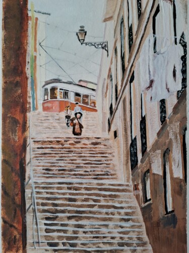 Ζωγραφική με τίτλο "Alfama, Lisboa" από Fernando Amaral, Αυθεντικά έργα τέχνης, Ακρυλικό