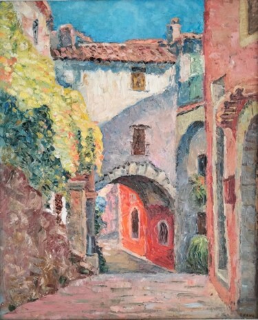 Village de Roquebrune, Francia Peinture intitulée "Village de Roquebru…" par Oxana Sakharzeva, Œuvre d'art originale, Huile