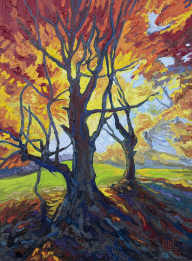 Painting titled "Red Autumn" by Lilit Vardanyan, Original Artwork, Oil