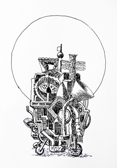 「traveling by moonli…」というタイトルの描画 Frits Sergeantによって, オリジナルのアートワーク, インク