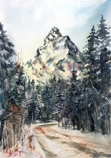 绘画 标题为“The road to the mou…” 由Nina Rusakova, 原创艺术品, 水彩
