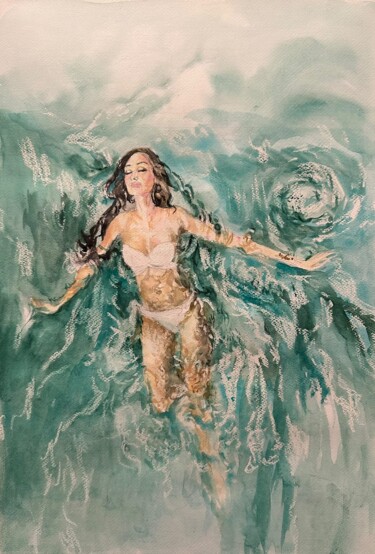 Malerei mit dem Titel "feeling water" von Vivian Narduzzi, Original-Kunstwerk, Aquarell