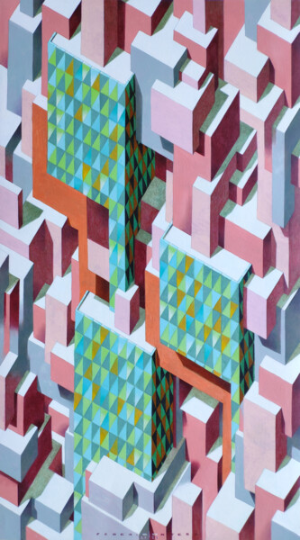 Painting titled "The infinite city 8" by Federico Cortese, Original Artwork, Oil