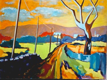 Painting titled "Champs joyeux 10" by Patrick Briere, Original Artwork, Oil Mounted on Wood Stretcher frame