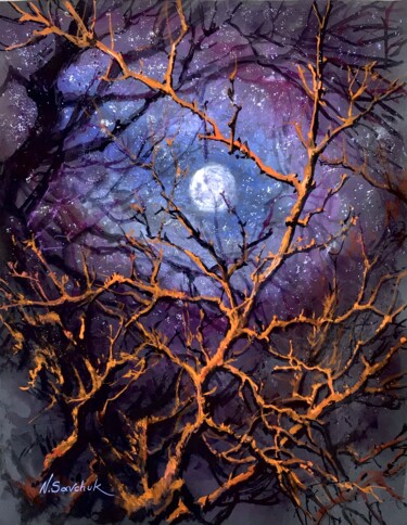 Moonlight. Peinture intitulée "Moonlight." par Nataliia Savchuk, Œuvre d'art originale, Aquarelle