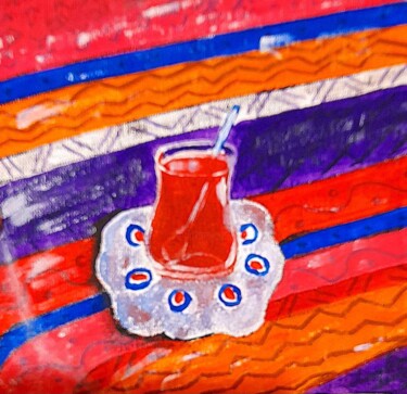 Turkish tea original painting Pintura intitulada "Turkish tea origina…" por Maryna Yasar, Obras de arte originais, Acrílico