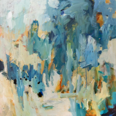 Schilderij getiteld "Les arbres bleus" door Chantal Proulx, Origineel Kunstwerk, Acryl Gemonteerd op Frame voor houten branc…