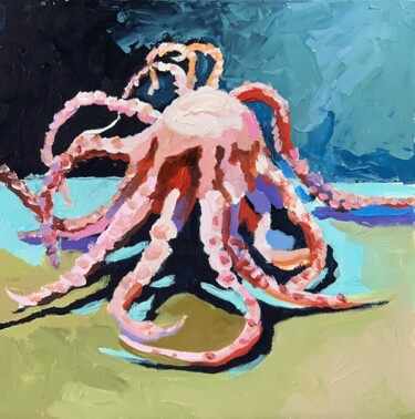 绘画 标题为“Pink octopus.” 由Vita Schagen, 原创艺术品, 油 安装在纸板上