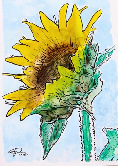 Рисунок под названием "GIRASOLE 4" - Pasquale Luzzo, Подлинное произведение искусства, Акварель