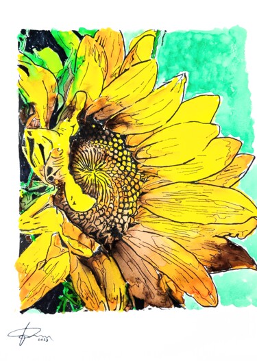 Рисунок под названием "GIRASOLE 5" - Pasquale Luzzo, Подлинное произведение искусства, Акварель