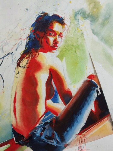 Pintura intitulada "Sei fottuta ma non…" por Manu Toxxic, Obras de arte originais, Aquarela