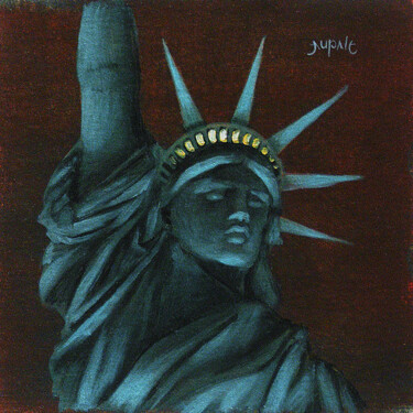 3524, buste de la Liberté de nuit, New York (USA) Peinture intitulée "3524, buste de la L…" par Aupalt, Œuvre d'art originale, Huile Monté sur Carton