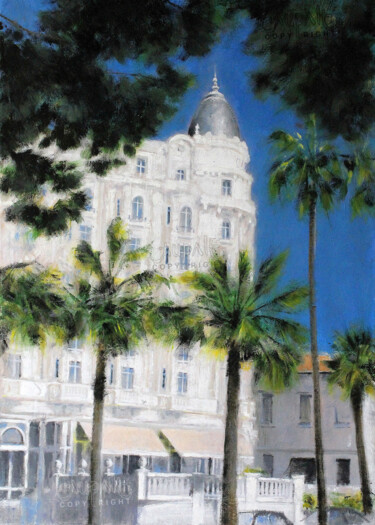 Painting titled "3615, l'hotel Carlt…" by Aupalt, Original Artwork, Oil Mounted on Wood Stretcher frame