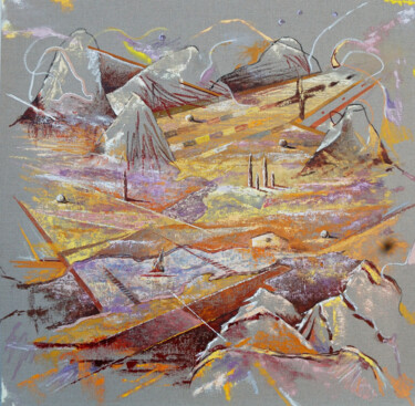 Painting titled "Paisatge17" by Jose María Cal, Original Artwork, Oil Mounted on Wood Stretcher frame
