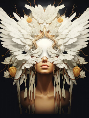 数字艺术 标题为“Girl with Wings” 由Bilge Paksoylu, 原创艺术品, AI生成的图像