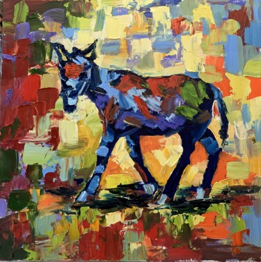 绘画 标题为“Rainbow donkey.” 由Vita Schagen, 原创艺术品, 油 安装在纸板上