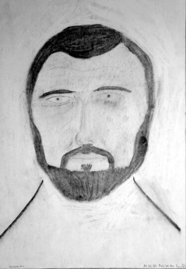 Tekening getiteld "Selbstbildnis" door Gerhard Pollheide, Origineel Kunstwerk, Houtskool