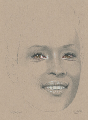 Zeichnungen mit dem Titel ""Waris Dirie (0.15)"" von Walter Roos, Original-Kunstwerk, Bleistift