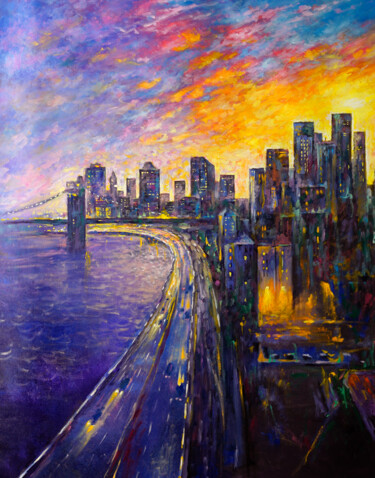 Painting titled "ВЕЧЕРНИЙ МЕГАПОЛИС" by Valeriy Novikov, Original Artwork, Oil