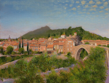 4453, Nyons, après midi en Drôme provençale (FR) Peinture intitulée "4453, Nyons, après…" par Aupalt, Œuvre d'art originale, Huile Monté sur Panneau de bois