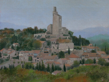 4448, Chamaret en matinée en Drôme provençale (FR) Schilderij getiteld "4448, Chamaret en m…" door Aupalt, Origineel Kunstwerk, Olie Gemonteerd op Houten paneel
