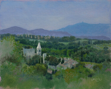 4444, Le Pègue, matinée fraiche en Drôme provençale (FR) Schilderij getiteld "4444, Le Pègue, mat…" door Aupalt, Origineel Kunstwerk, Olie Gemonteerd op Houten paneel