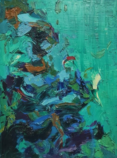Cromatico verde (water explosion) Peinture intitulée "Cromatico verde (wa…" par Domenico Asmone, Œuvre d'art originale, Huile Monté sur Châssis en bois