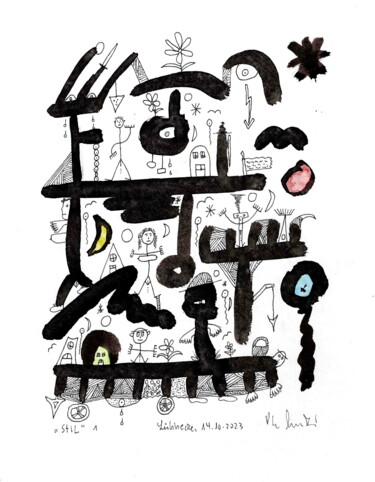 图画 标题为“Stil 1” 由Gerhard Pollheide, 原创艺术品, 墨