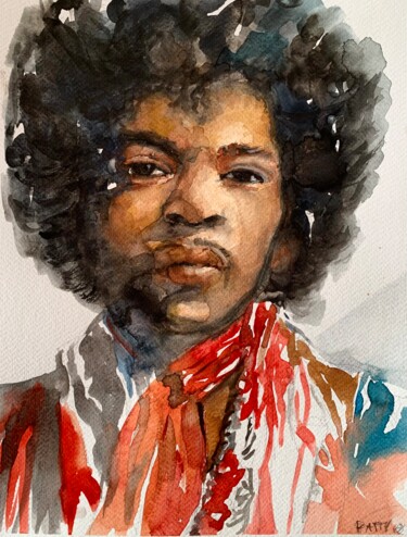 Jimi Hendrix ad acquerello Pittura intitolato "Jimi Hendrix ad acq…" da Patrizia Salcini, Opera d'arte originale, Acquarello