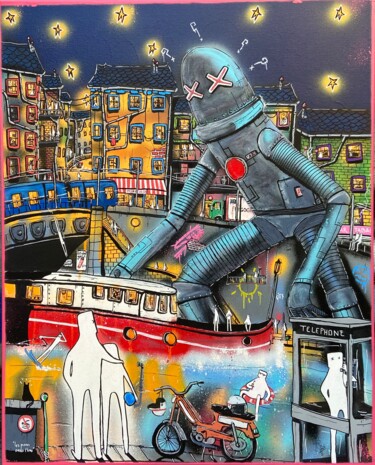 Peinture intitulée "Les pieds dans l’eau" par Hico, Œuvre d'art originale, Bombe aérosol