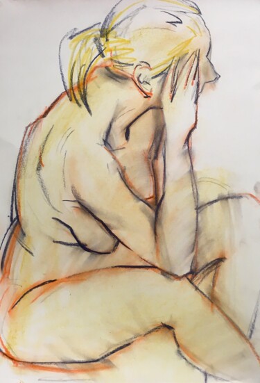 Desenho intitulada "Akt,Pastel, Sitzend" por Sergej Luzewitsch, Obras de arte originais, Pastel