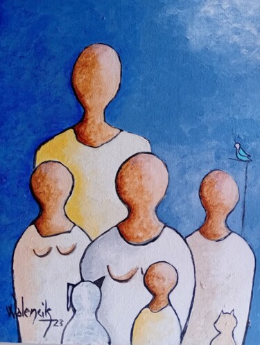 Peinture intitulée "Portrait de famille" par Marc Walencik, Œuvre d'art originale, Acrylique Monté sur Carton