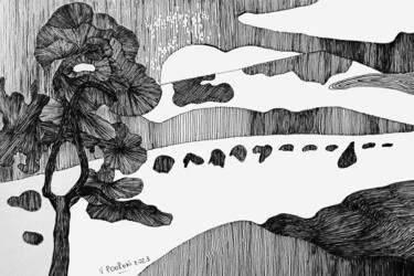 제목이 "Souvenir N°6"인 그림 Valérie Poupon로, 원작, 잉크 판지에 장착됨