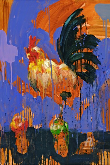 Schilderij getiteld "Rooster adam 03" door Thekairos, Origineel Kunstwerk, Olie