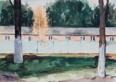 Painting titled "The birch" by Yuliya Kachan, Original Artwork, Watercolor