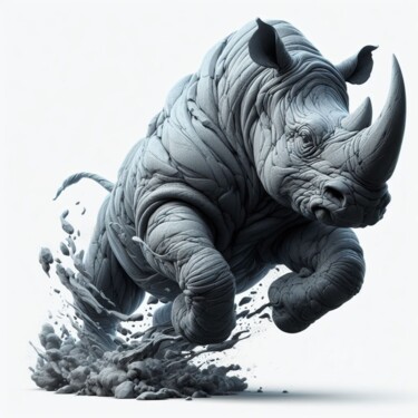 数字艺术 标题为“La charge du rhino” 由Tsuiho, 原创艺术品, AI生成的图像