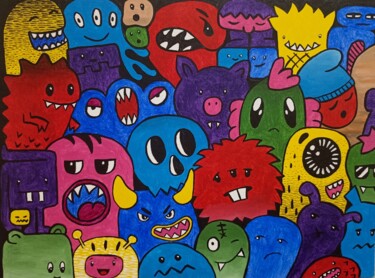 Schilderij getiteld "Смайлы" door Alina Garifullina, Origineel Kunstwerk, Acryl
