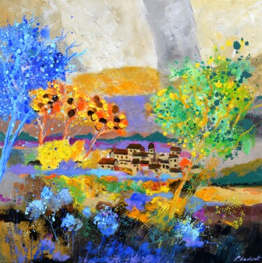 Painting titled "Fantasy landscape" by Pol Ledent, Original Artwork, Oil Mounted on Wood Stretcher frame